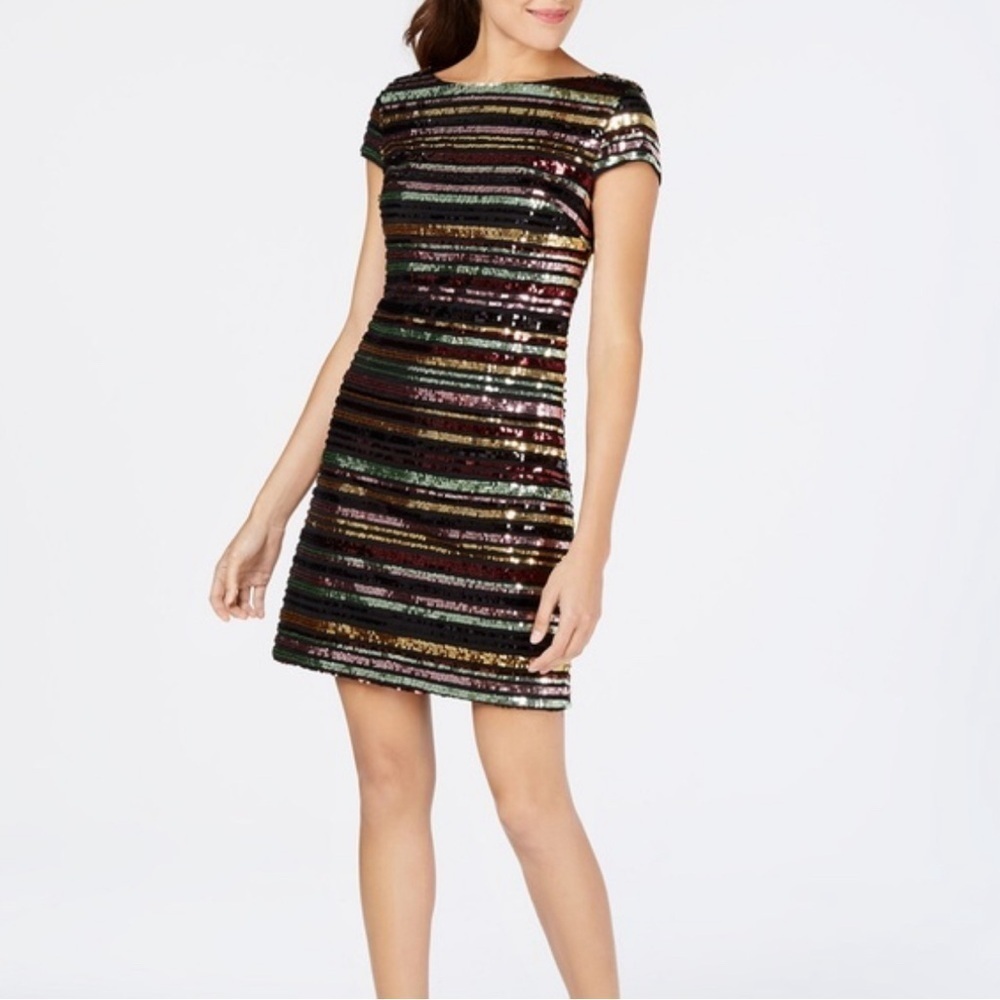 Vince Camuto Black Sequin Cocktail Dress Size 2 NYE Party Mini Glam
